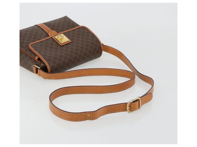 Céline Borsa a Spalla CELINE Macadam Canvas PVC Pelle Marrone Oro Auth 184552A D'oro - vista 7