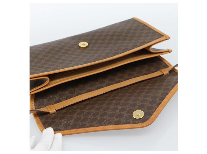 Céline Borsa a Spalla CELINE in Tela Macadam PVC Pelle Marrone Oro Auth bs35555 D'oro - vista 10