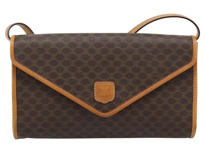 Céline Borsa a Spalla CELINE in Tela Macadam PVC Pelle Marrone Oro Auth bs35555 D'oro - vista 13