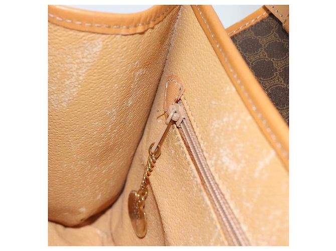 Céline Borsa a Spalla CELINE in Tela Macadam PVC Pelle Marrone Oro Auth bs35555 D'oro - vista 21