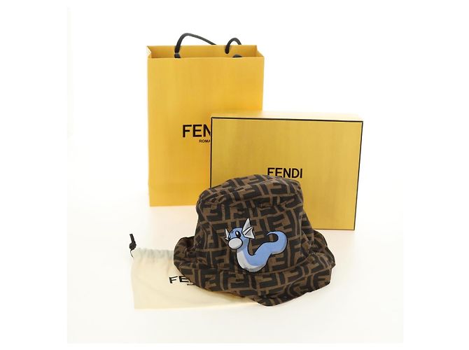 FENDI x FRGMT x POKMON ZUCCA Canvas Bucket Hat Mini-Dragon Braun Auth 167411SM Schwarz - Ansicht 12