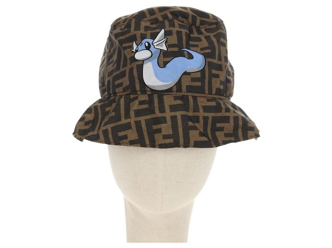FENDI x FRGMT x POKMON ZUCCA Canvas Bucket Hat Mini-Dragon Braun Auth 167411SM Schwarz - Ansicht 13