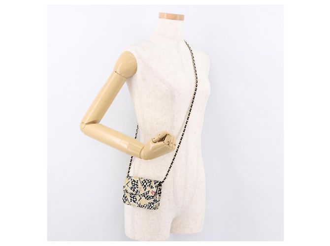 CHANEL Borsa a tracolla Chain Shoulder Pouch Mini Matelasse 12 Satin Beige Gold CC Auth 185440M D'oro - vista 22