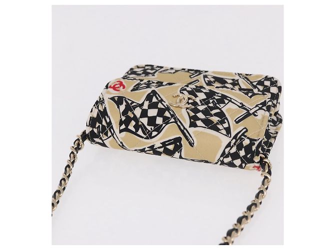 CHANEL Borsa a tracolla Chain Shoulder Pouch Mini Matelasse 12 Satin Beige Gold CC Auth 185440M D'oro - vista 6