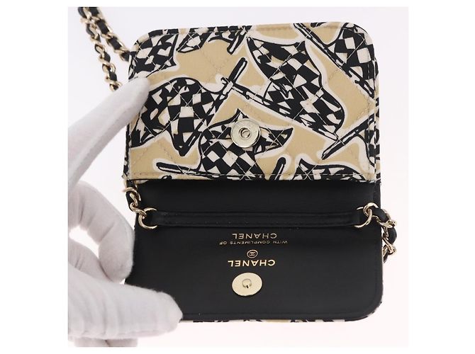 CHANEL Borsa a tracolla Chain Shoulder Pouch Mini Matelasse 12 Satin Beige Gold CC Auth 185440M D'oro - vista 9
