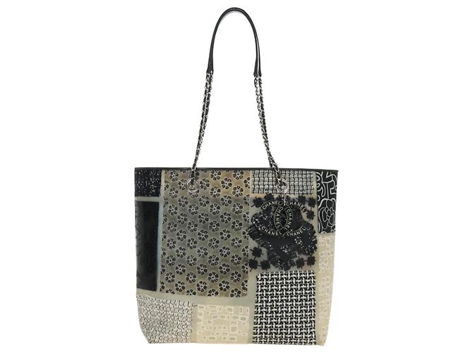Borsa Tote Patchwork CHANEL in gomma Nero Argento CC Auth 183715SAV - vista 13
