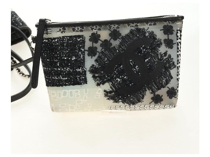 Borsa Tote Patchwork CHANEL in gomma Nero Argento CC Auth 183715SAV - vista 20