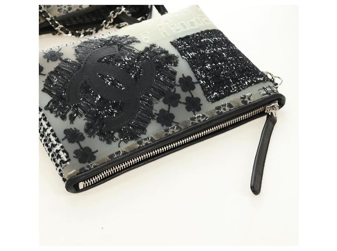 Borsa Tote Patchwork CHANEL in gomma Nero Argento CC Auth 183715SAV - vista 22