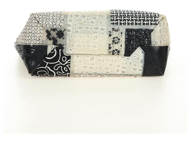 Borsa Tote Patchwork CHANEL in gomma Nero Argento CC Auth 183715SAV - vista 5