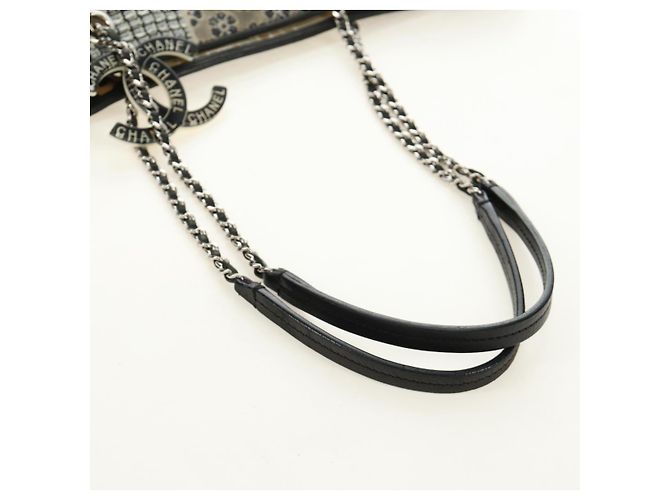 Borsa Tote Patchwork CHANEL in gomma Nero Argento CC Auth 183715SAV - vista 7