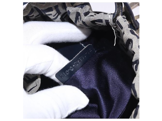 Borsa a Spalla FENDI Zucchino Canvas Navy Silver Auth 185672A Argento Blu navy - vista 11