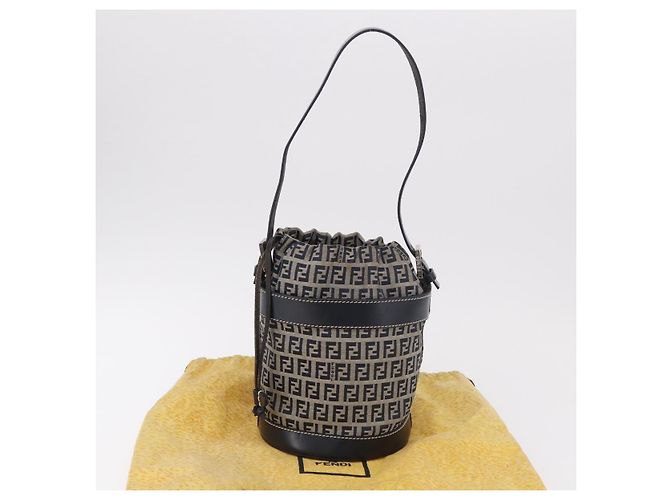 Borsa a Spalla FENDI Zucchino Canvas Navy Silver Auth 185672A Argento Blu navy - vista 12