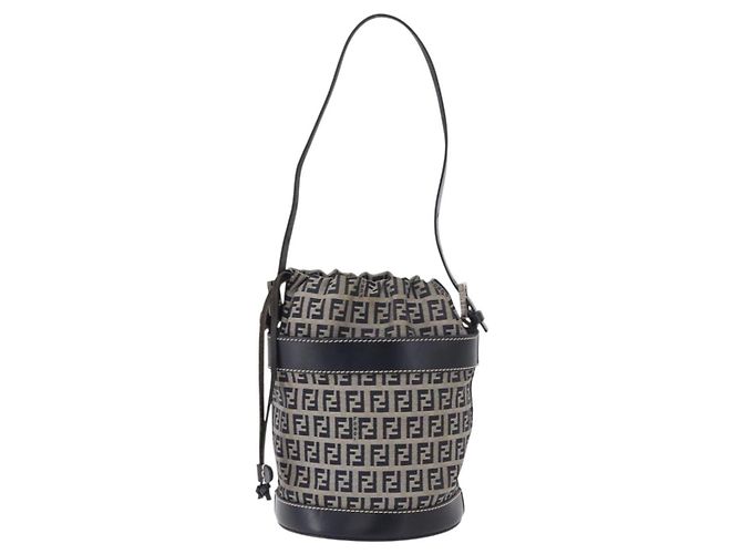 Borsa a Spalla FENDI Zucchino Canvas Navy Silver Auth 185672A Argento Blu navy - vista 13