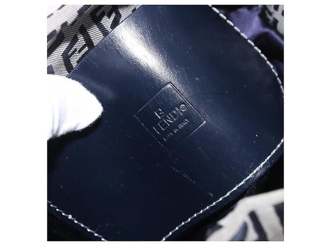 Borsa a Spalla FENDI Zucchino Canvas Navy Silver Auth 185672A Argento Blu navy - vista 19