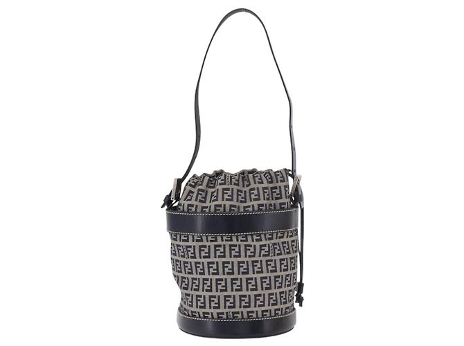 Borsa a Spalla FENDI Zucchino Canvas Navy Silver Auth 185672A Argento Blu navy - vista 2