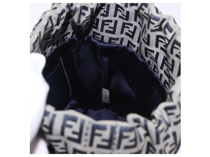 Borsa a Spalla FENDI Zucchino Canvas Navy Silver Auth 185672A Argento Blu navy - vista 20
