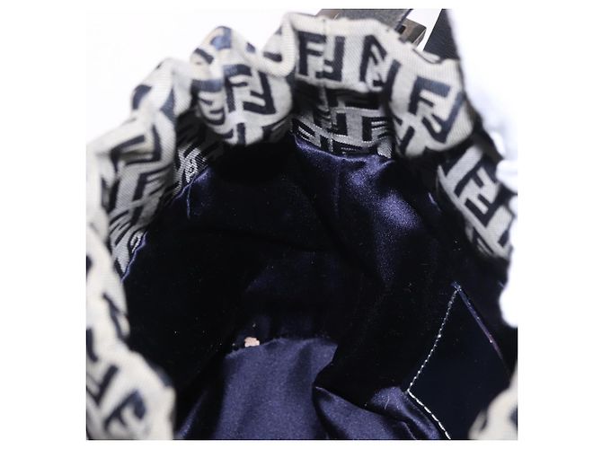 Borsa a Spalla FENDI Zucchino Canvas Navy Silver Auth 185672A Argento Blu navy - vista 21