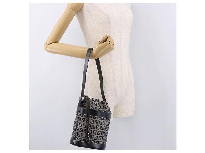 Borsa a Spalla FENDI Zucchino Canvas Navy Silver Auth 185672A Argento Blu navy - vista 23