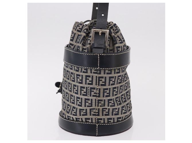 Borsa a Spalla FENDI Zucchino Canvas Navy Silver Auth 185672A Argento Blu navy - vista 3