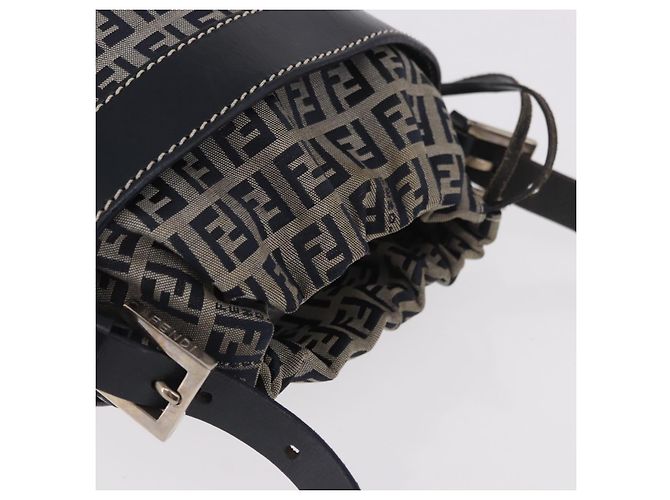 Borsa a Spalla FENDI Zucchino Canvas Navy Silver Auth 185672A Argento Blu navy - vista 6