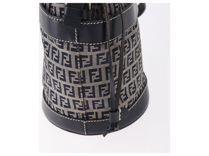 Borsa a Spalla FENDI Zucchino Canvas Navy Silver Auth 185672A Argento Blu navy - vista 9
