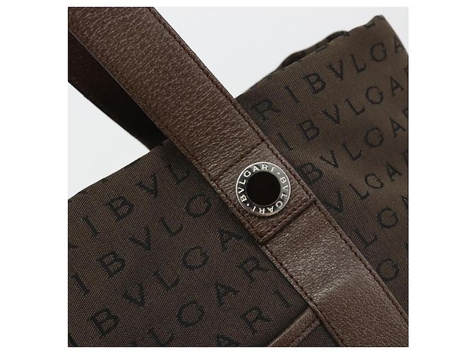 Bulgari Borsa Tote BVLGARI Logo Mania Canvas Marrone Argento Auth 184540 - vista 10