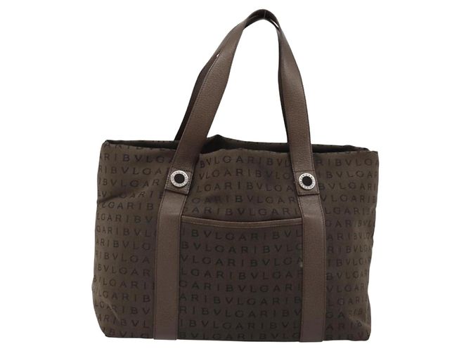Bulgari Borsa Tote BVLGARI Logo Mania Canvas Marrone Argento Auth 184540 - vista 13