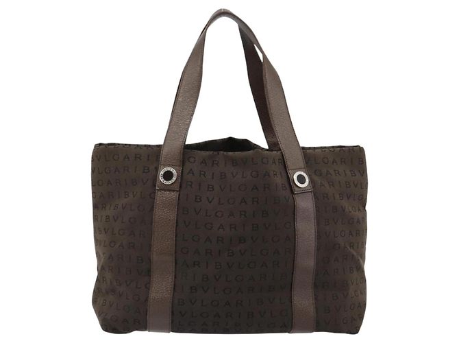 Bulgari Borsa Tote BVLGARI Logo Mania Canvas Marrone Argento Auth 184540 - vista 2