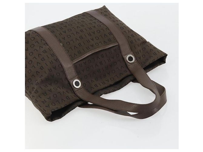 Bulgari Borsa Tote BVLGARI Logo Mania Canvas Marrone Argento Auth 184540 - vista 6