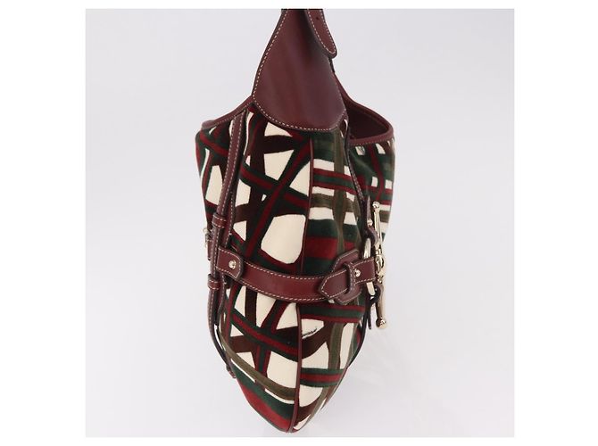Bolso de Hombro GUCCI Jackie Terciopelo Verde Oro 163804 Auth 185371SM Dorado - vista 4