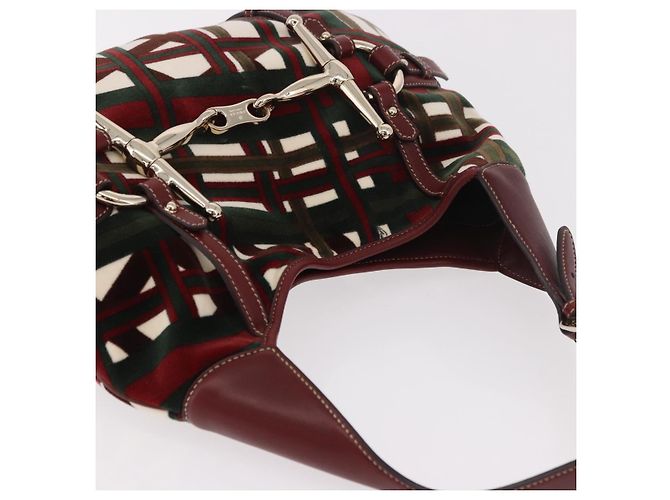 Bolso de Hombro GUCCI Jackie Terciopelo Verde Oro 163804 Auth 185371SM Dorado - vista 6