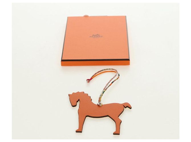 Hermès HERMES Petit H Pferd Anhänger Leder Orange Authentisch 184264M - Ansicht 12