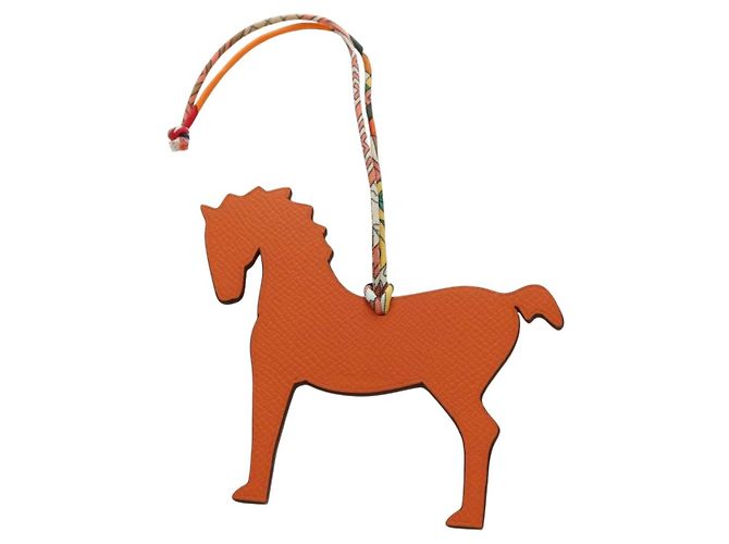 Hermès HERMES Petit H Pferd Anhänger Leder Orange Authentisch 184264M - Ansicht 2