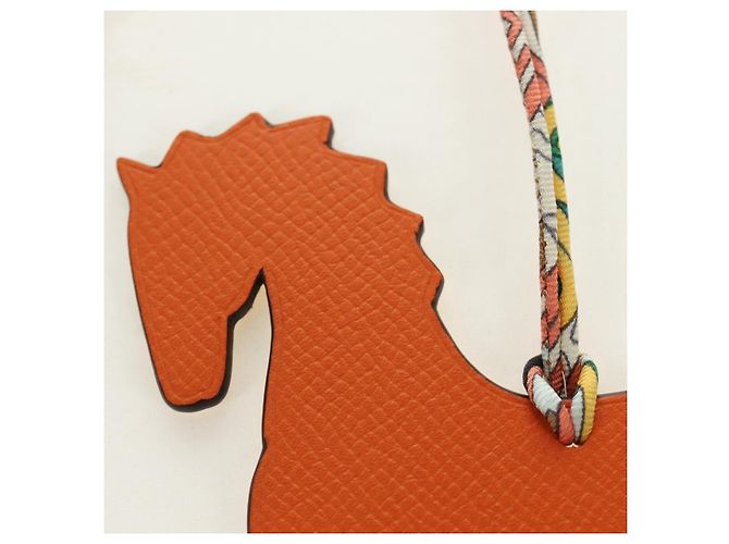 Hermès HERMES Petit H Pferd Anhänger Leder Orange Authentisch 184264M - Ansicht 5