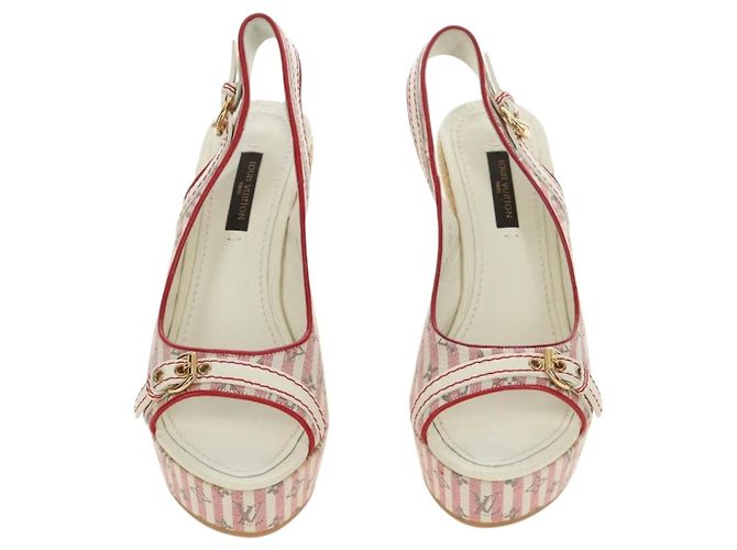 Sandali con zeppa LOUIS VUITTON Monogram Mini Anemone Red Rouge LV Auth 184389M Rosso - vista 13