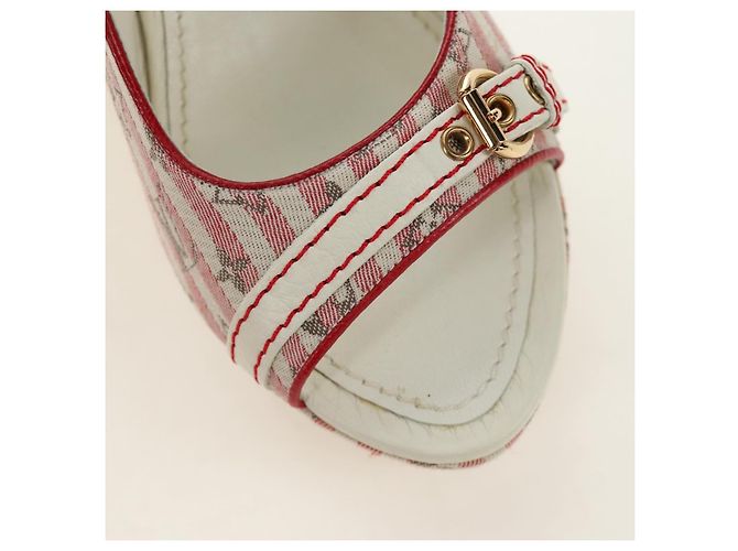 Sandali con zeppa LOUIS VUITTON Monogram Mini Anemone Red Rouge LV Auth 184389M Rosso - vista 17
