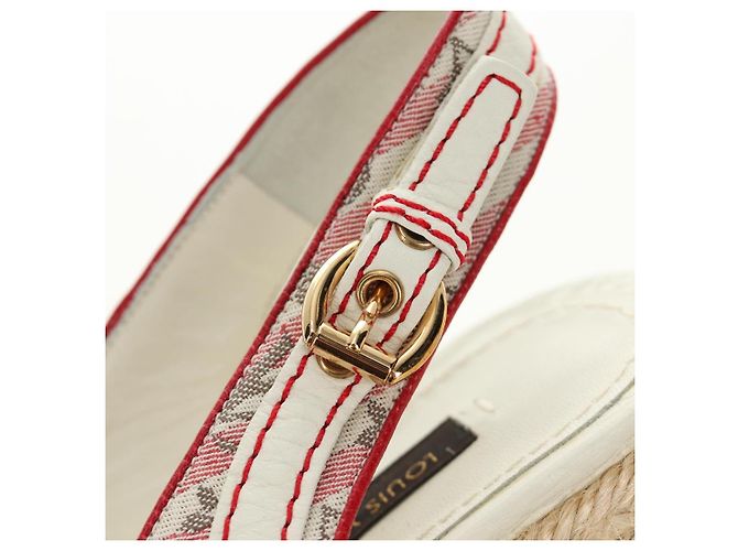 Sandali con zeppa LOUIS VUITTON Monogram Mini Anemone Red Rouge LV Auth 184389M Rosso - vista 20