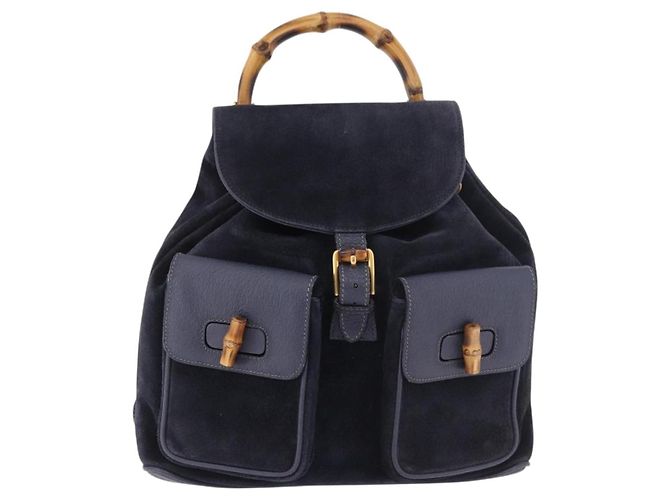 Zaino GUCCI Bamboo in scamosciato blu navy e oro 003 2058 0016 Auth ki6672A D'oro - vista 13