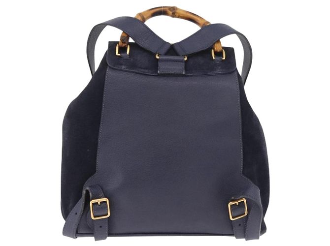 Zaino GUCCI Bamboo in scamosciato blu navy e oro 003 2058 0016 Auth ki6672A D'oro - vista 2