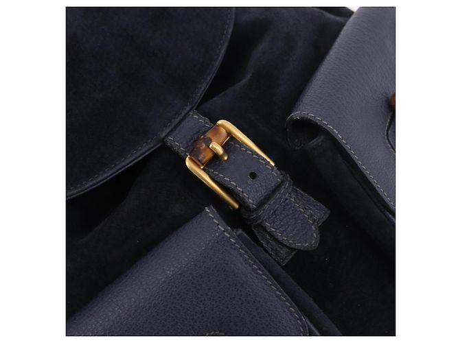 Zaino GUCCI Bamboo in scamosciato blu navy e oro 003 2058 0016 Auth ki6672A D'oro - vista 20