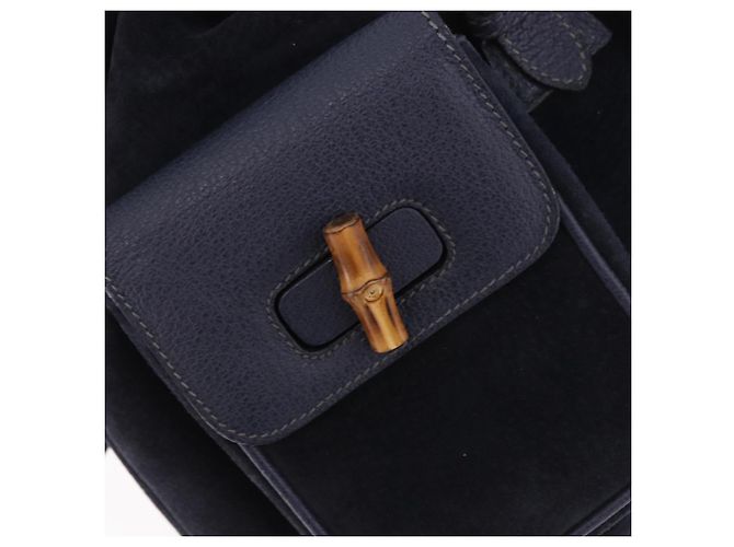 Zaino GUCCI Bamboo in scamosciato blu navy e oro 003 2058 0016 Auth ki6672A D'oro - vista 21