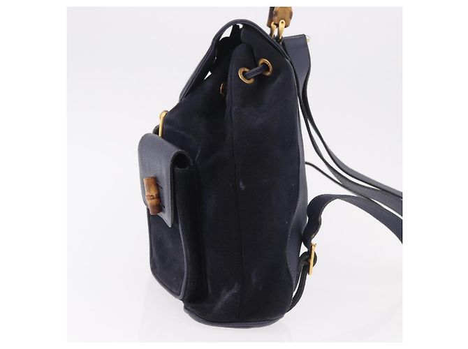 Zaino GUCCI Bamboo in scamosciato blu navy e oro 003 2058 0016 Auth ki6672A D'oro - vista 3