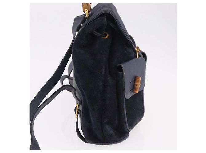 Zaino GUCCI Bamboo in scamosciato blu navy e oro 003 2058 0016 Auth ki6672A D'oro - vista 4