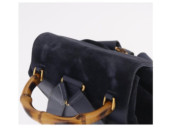 Zaino GUCCI Bamboo in scamosciato blu navy e oro 003 2058 0016 Auth ki6672A D'oro - vista 6