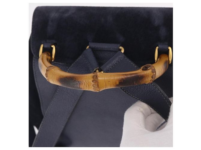 Zaino GUCCI Bamboo in scamosciato blu navy e oro 003 2058 0016 Auth ki6672A D'oro - vista 7