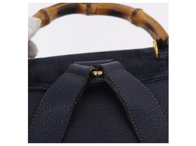 Zaino GUCCI Bamboo in scamosciato blu navy e oro 003 2058 0016 Auth ki6672A D'oro - vista 9