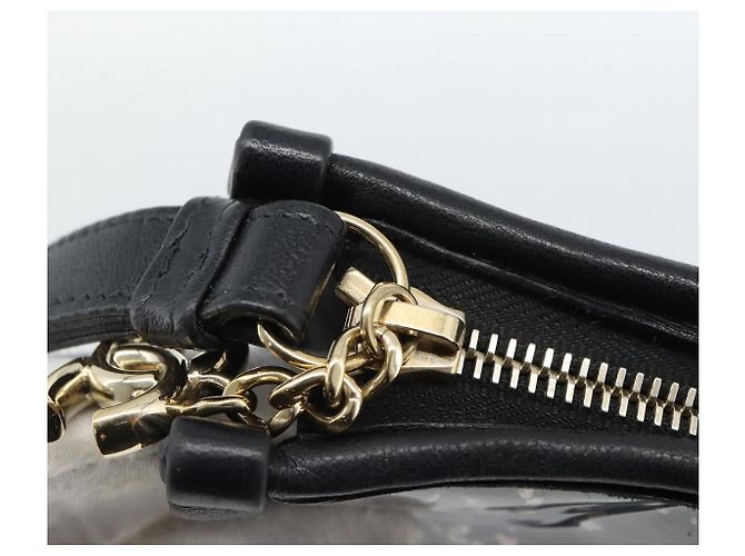 Clutch CHANEL in vinile nero e oro CC Auth bs35542V D'oro - vista 10
