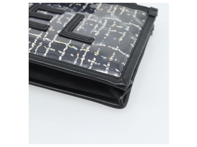Clutch CHANEL in vinile nero e oro CC Auth bs35542V D'oro - vista 16