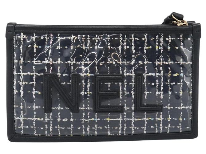 Clutch CHANEL in vinile nero e oro CC Auth bs35542V D'oro - vista 2