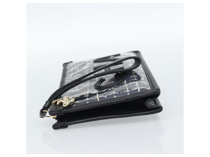 Clutch CHANEL in vinile nero e oro CC Auth bs35542V D'oro - vista 3